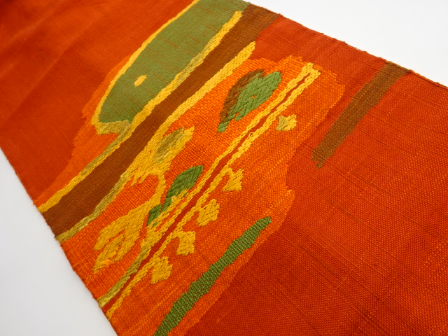 JAPANESE KIMONO / VINTAGE NAGOYA OBI / TSUMUGI / WOVEN ABSTRACT PATTERN